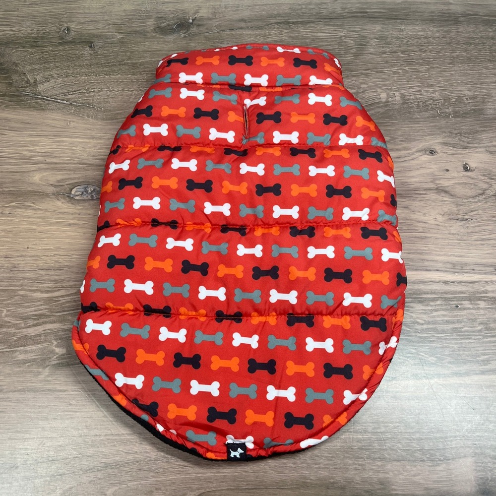 Hotel Doggy Puffer Vest Red Bone Print Fleece Lined Size Small